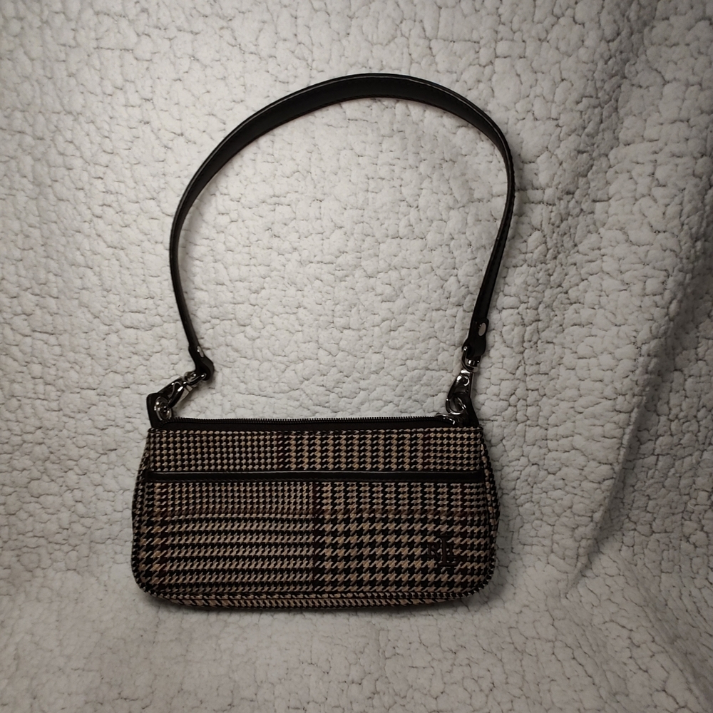 Vintage Ralph Lauren Houndstooth plaid brown mini bag purse. Like new condition - Picture 1 of 9